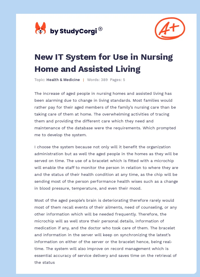 New IT System for Use in Nursing Home and Assisted Living. Page 1