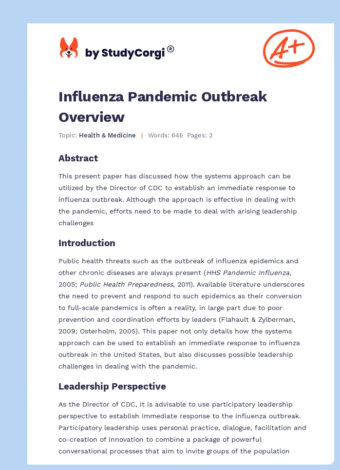 Influenza Pandemic Outbreak Overview. Page 1