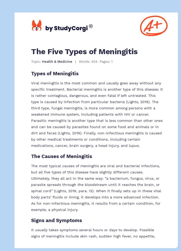 The Five Types of Meningitis. Page 1