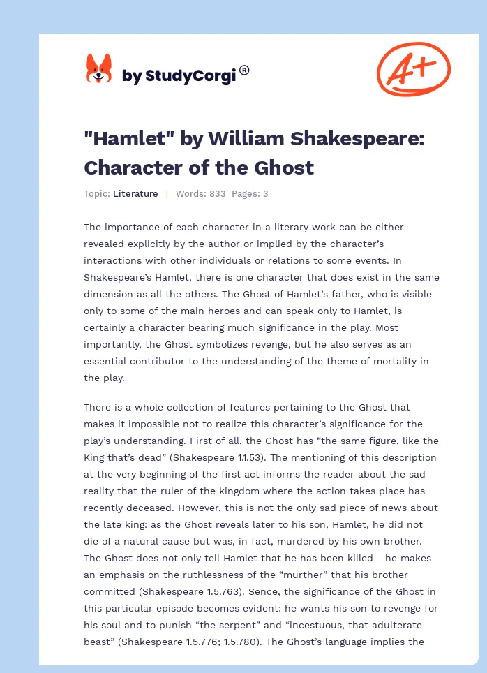 "Hamlet" by William Shakespeare: Character of the Ghost. Page 1