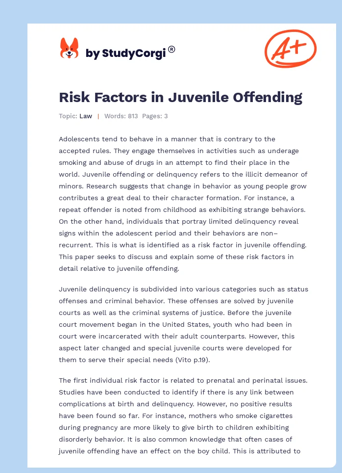Risk Factors in Juvenile Offending. Page 1