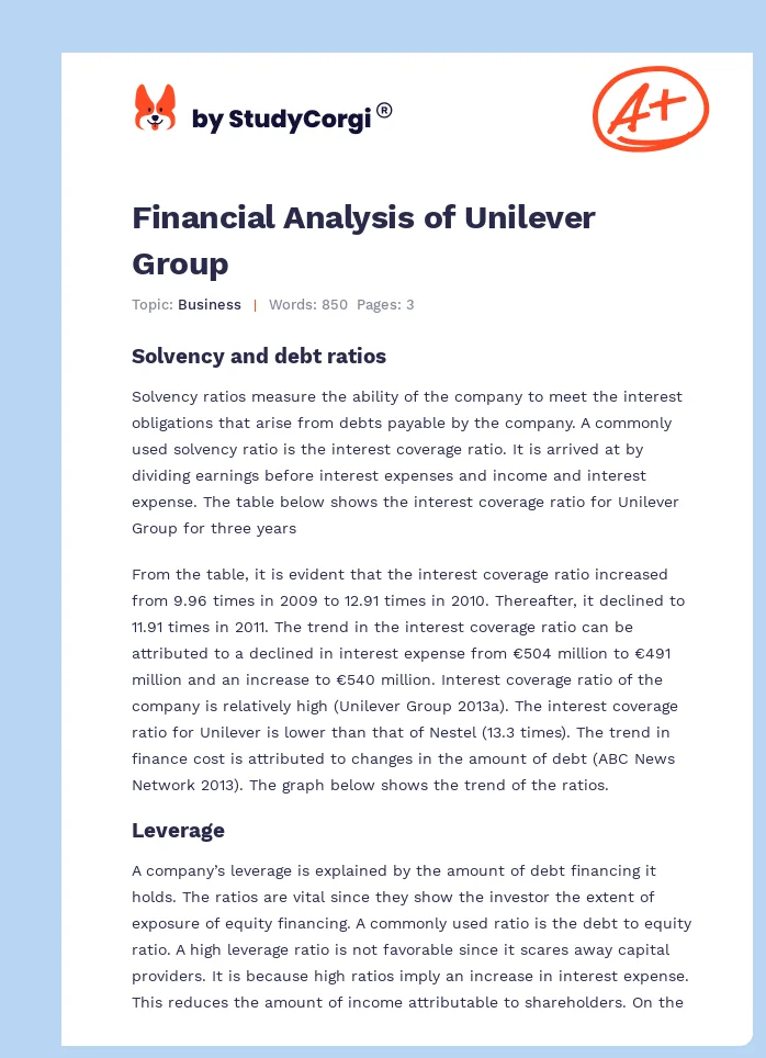 Financial Analysis of Unilever Group. Page 1