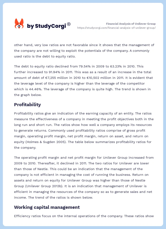Financial Analysis of Unilever Group. Page 2