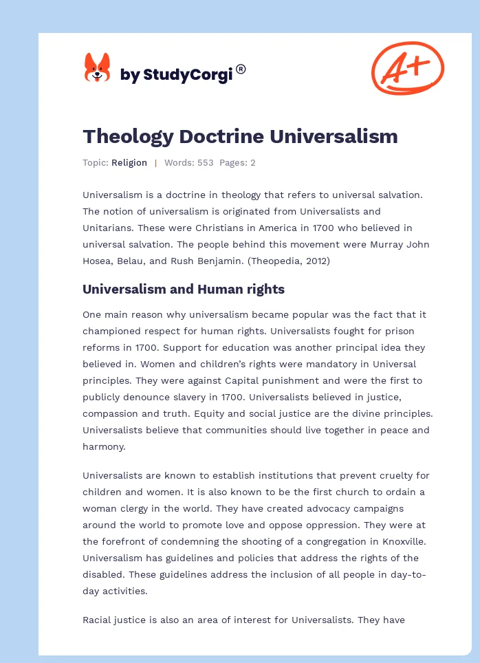 Theology Doctrine Universalism. Page 1
