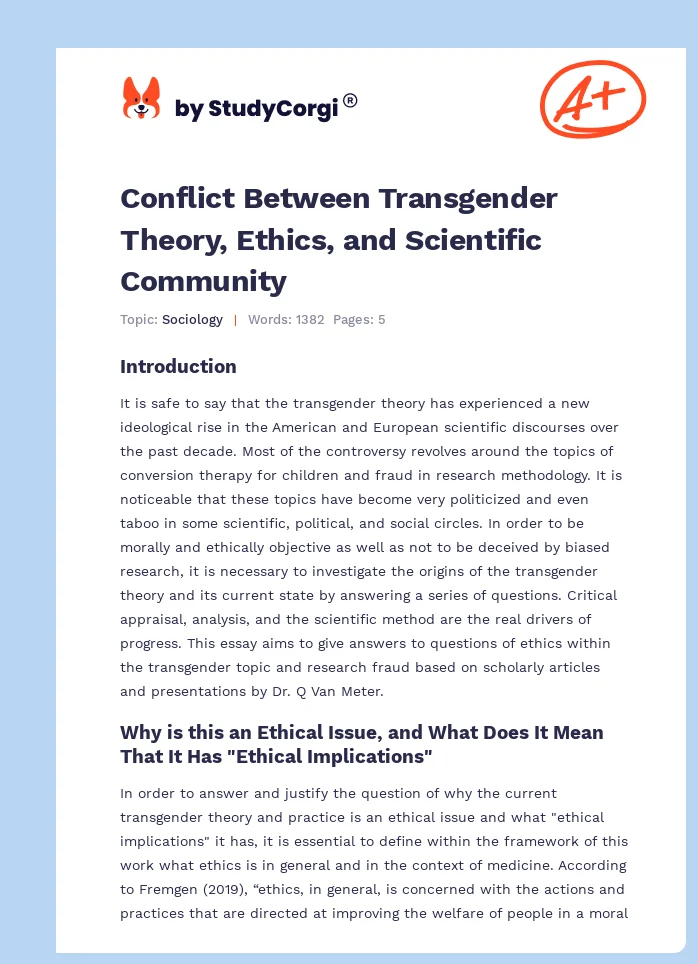 Conflict Between Transgender Theory, Ethics, and Scientific Community. Page 1