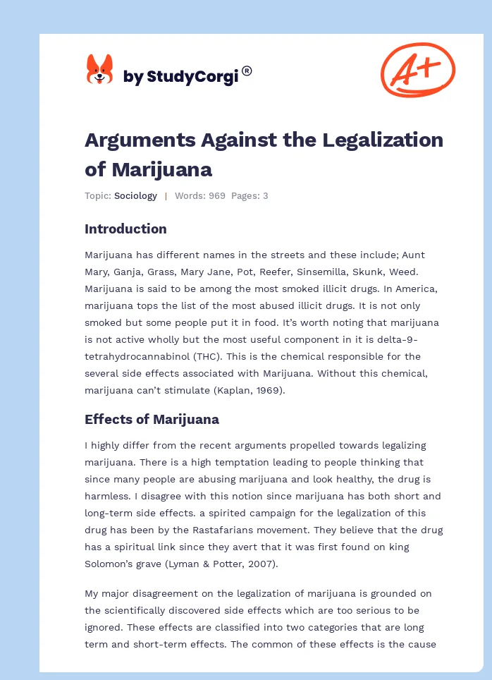Arguments Against the Legalization of Marijuana. Page 1