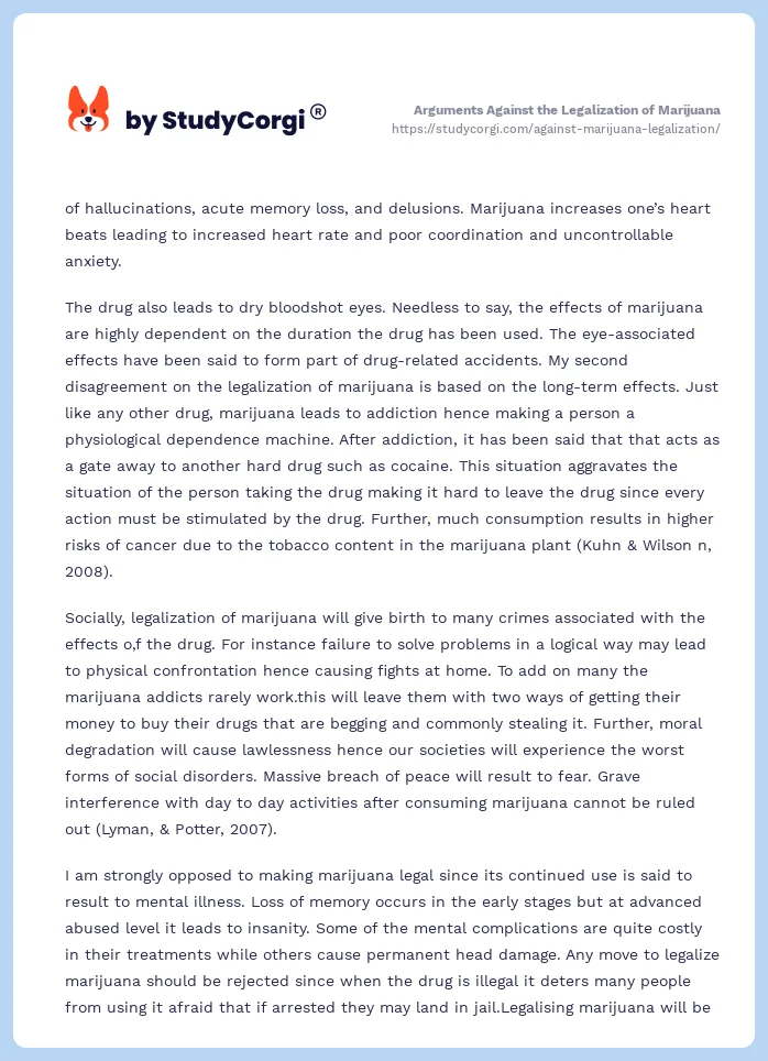 Arguments Against the Legalization of Marijuana. Page 2