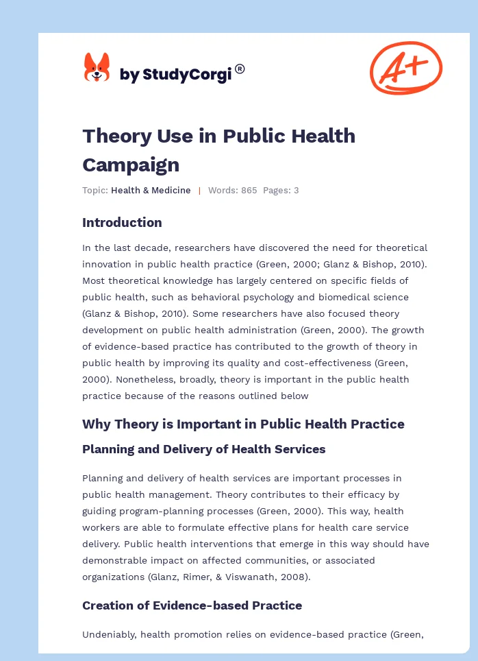 Theory Use in Public Health Campaign. Page 1