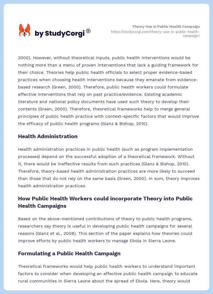 Theory Use in Public Health Campaign. Page 2