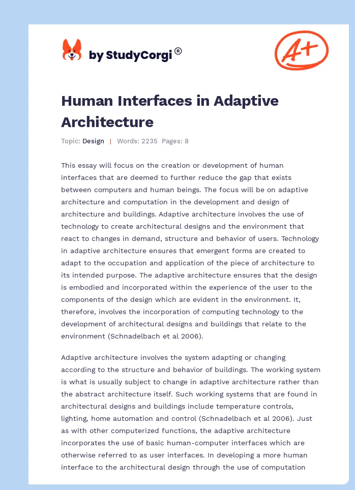 Human Interfaces in Adaptive Architecture. Page 1