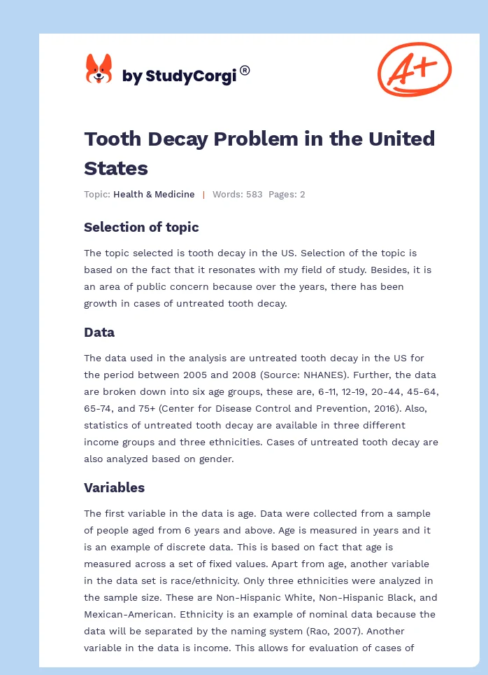 Tooth Decay Problem in the United States. Page 1
