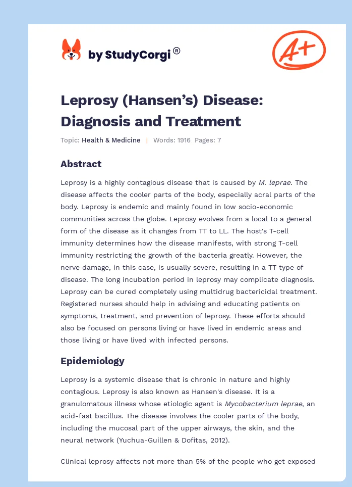 Leprosy (Hansen’s) Disease: Diagnosis and Treatment. Page 1