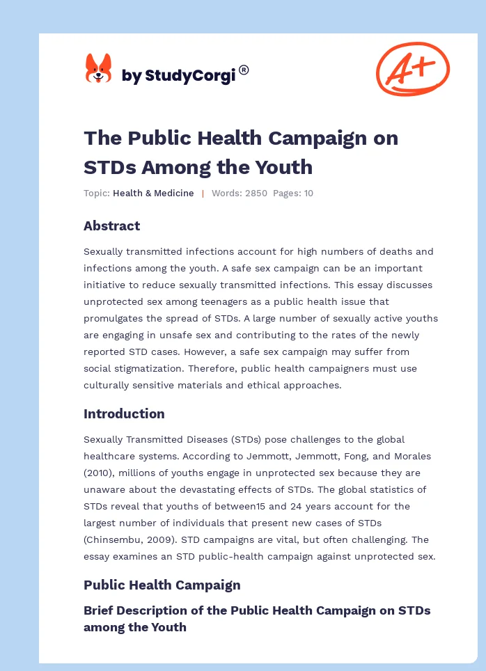 The Public Health Campaign on STDs Among the Youth. Page 1