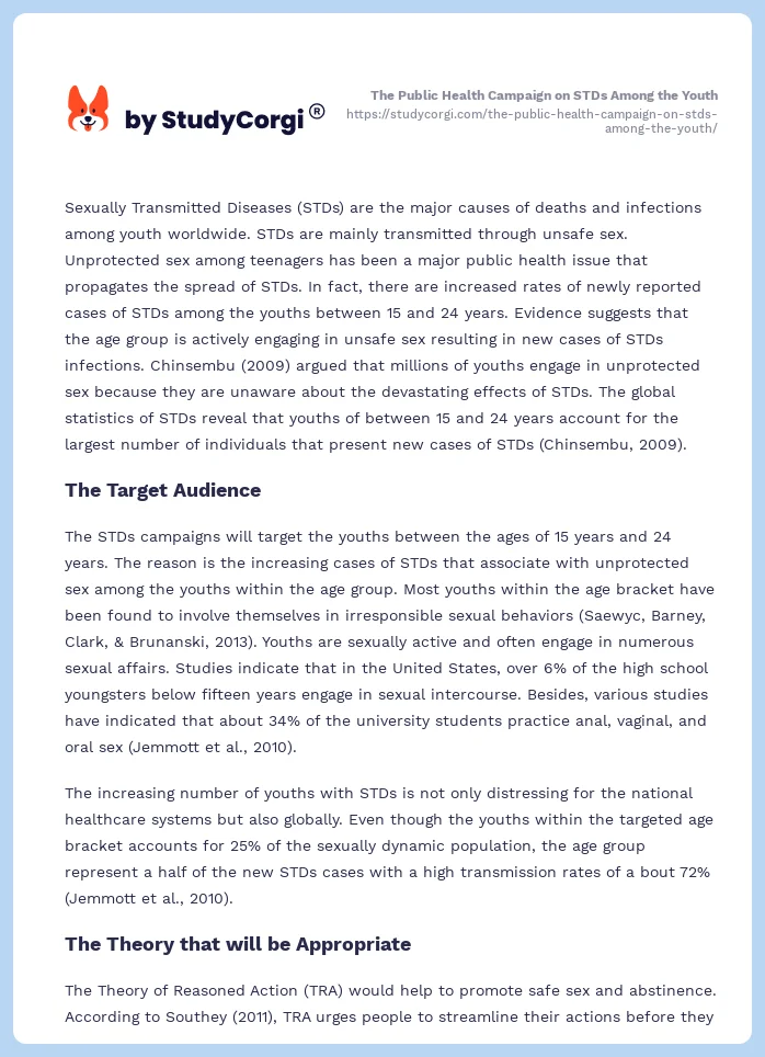 The Public Health Campaign on STDs Among the Youth. Page 2