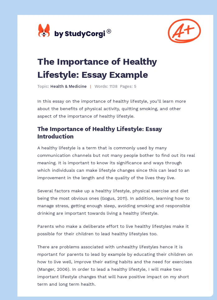 The Importance of Healthy Lifestyle: Essay Example. Page 1