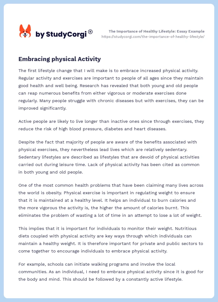 The Importance of Healthy Lifestyle: Essay Example. Page 2