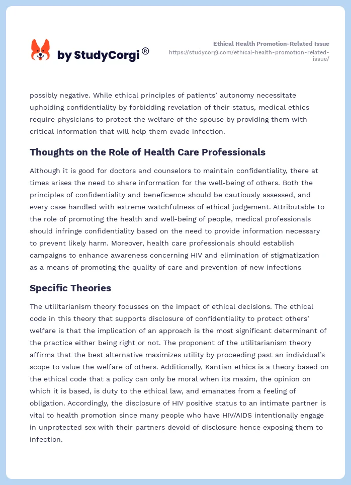 Ethical Health Promotion-Related Issue. Page 2