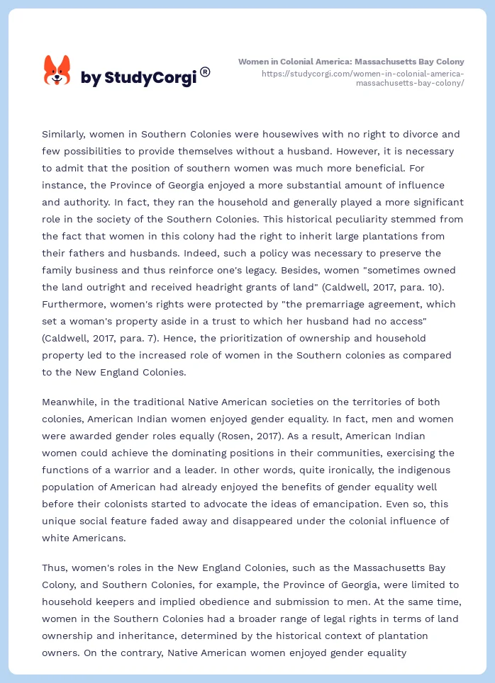 Women in Colonial America: Massachusetts Bay Colony. Page 2