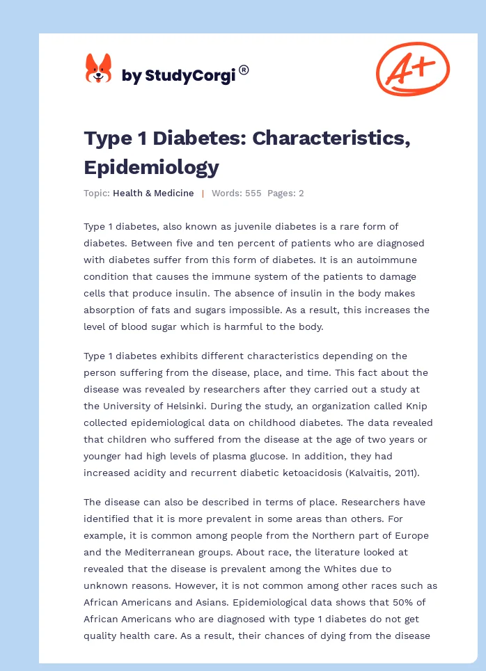 Type 1 Diabetes: Characteristics, Epidemiology. Page 1