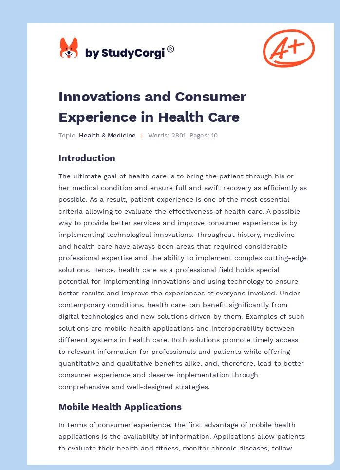 Innovations and Consumer Experience in Health Care. Page 1