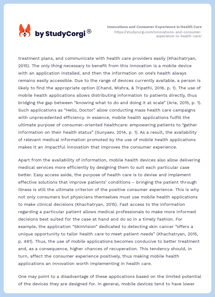 Innovations and Consumer Experience in Health Care. Page 2
