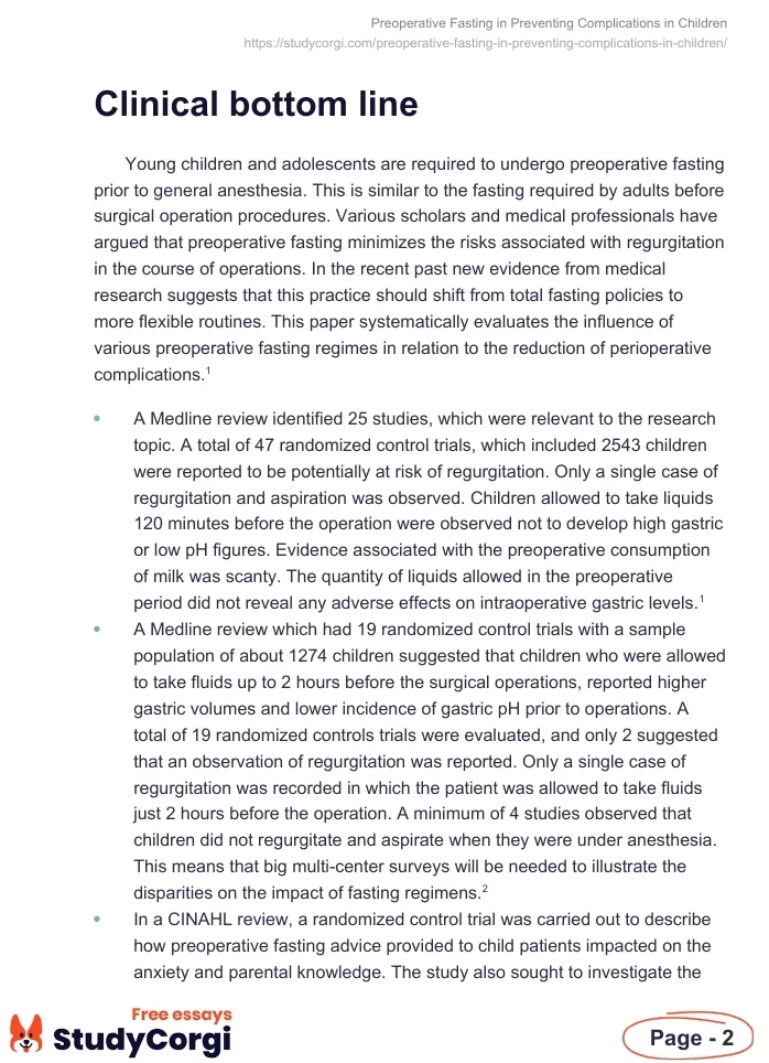 Preoperative Fasting in Preventing Complications in Children. Page 2