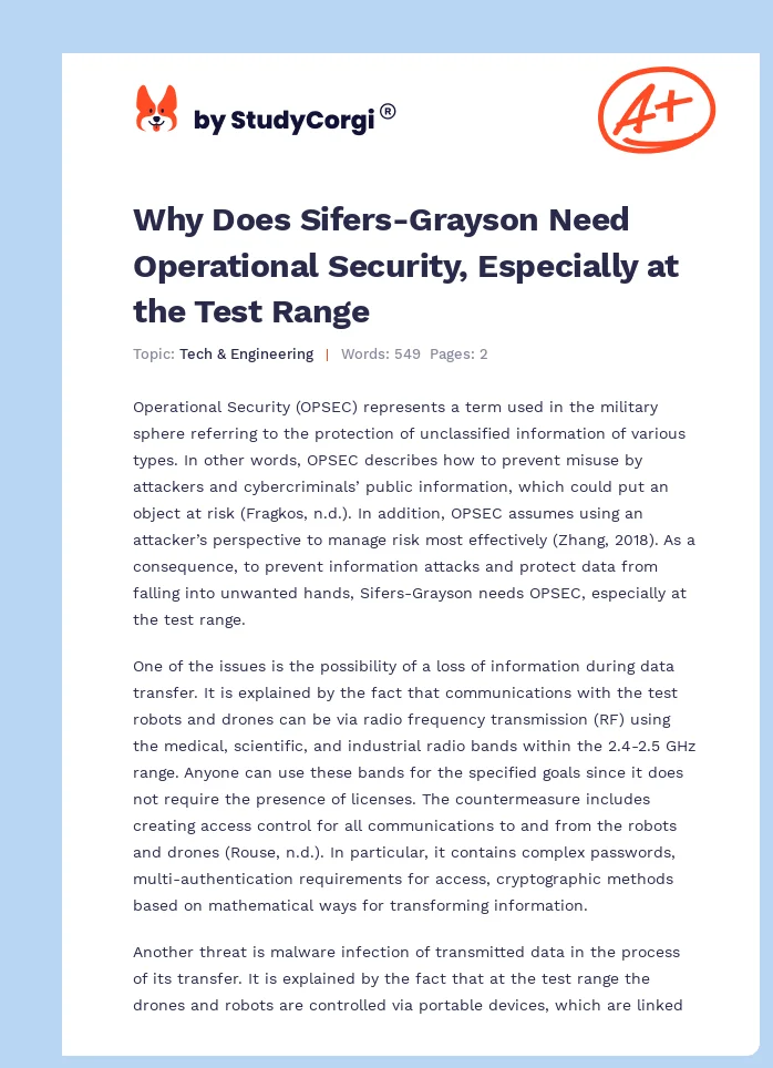 Why Does Sifers-Grayson Need Operational Security, Especially at the Test Range. Page 1