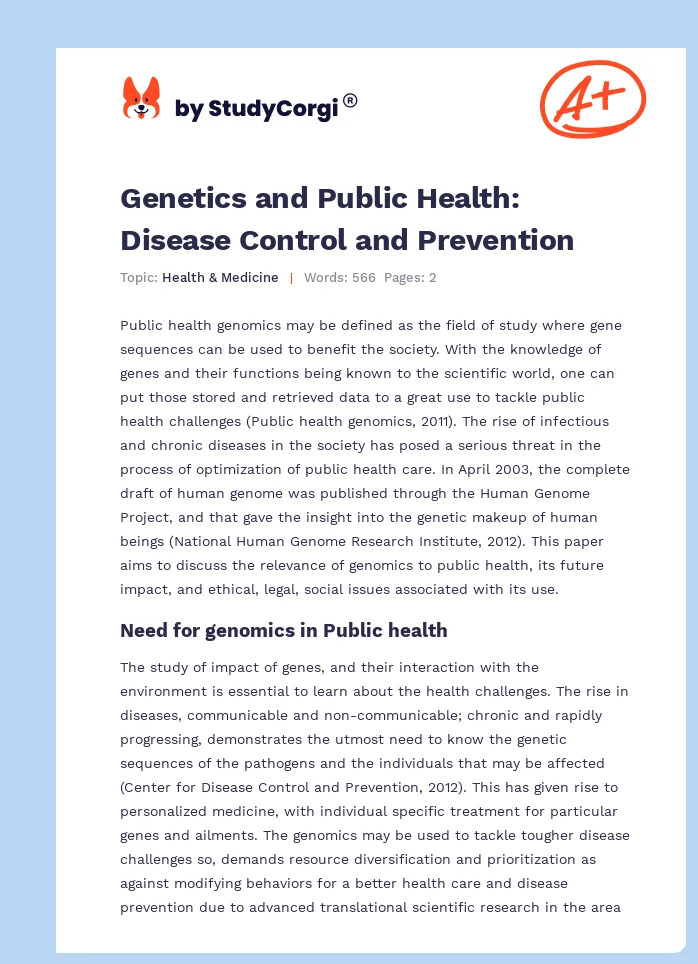 Genetics and Public Health: Disease Control and Prevention. Page 1