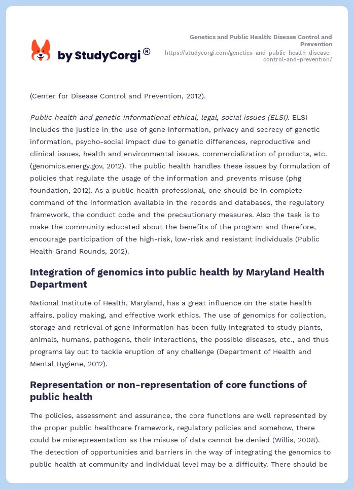 Genetics and Public Health: Disease Control and Prevention. Page 2