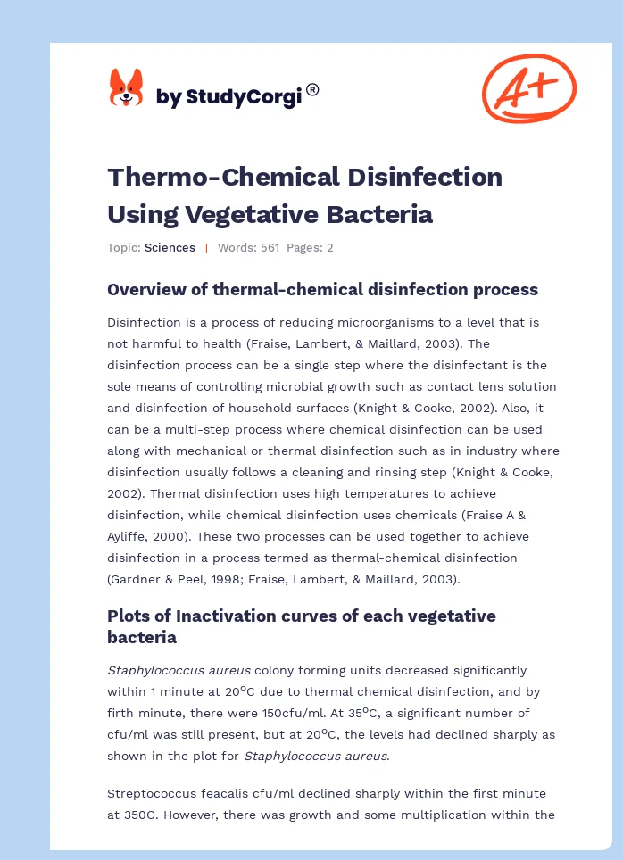 Thermo-Chemical Disinfection Using Vegetative Bacteria. Page 1