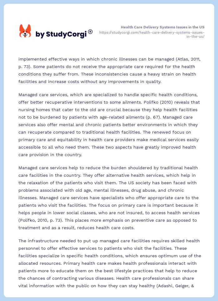 Health Care Delivery Systems Issues in the US. Page 2