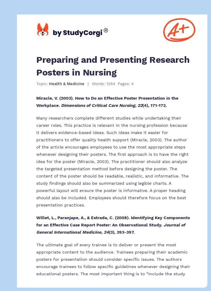 Preparing and Presenting Research Posters in Nursing. Page 1