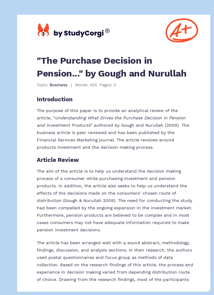 "The Purchase Decision in Pension..." by Gough and Nurullah. Page 1