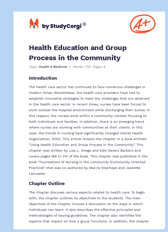 Health Education and Group Process in the Community. Page 1