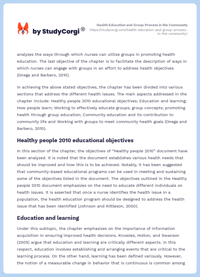 Health Education and Group Process in the Community. Page 2