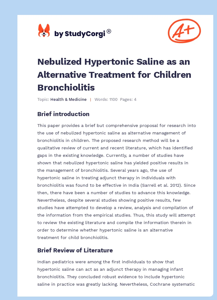 Nebulized Hypertonic Saline as an Alternative Treatment for Children Bronchiolitis. Page 1