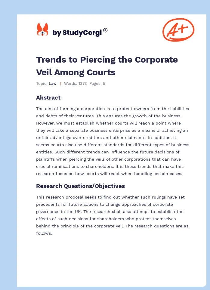 Trends to Piercing the Corporate Veil Among Courts. Page 1