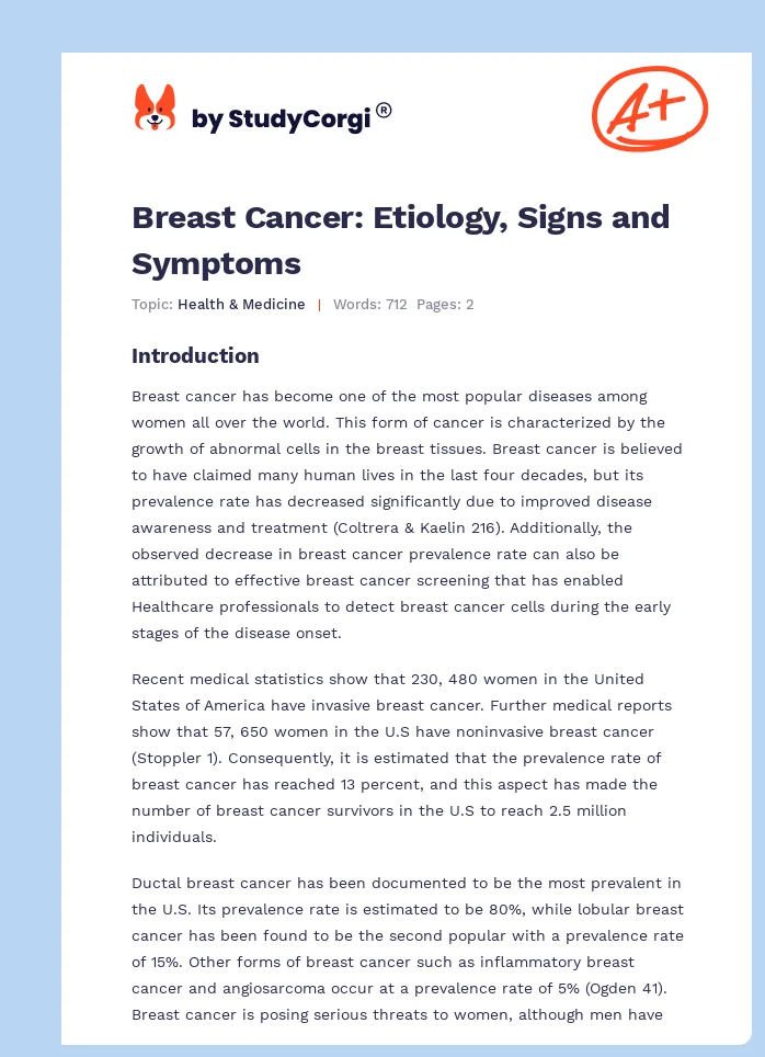 Breast Cancer: Etiology, Signs and Symptoms. Page 1