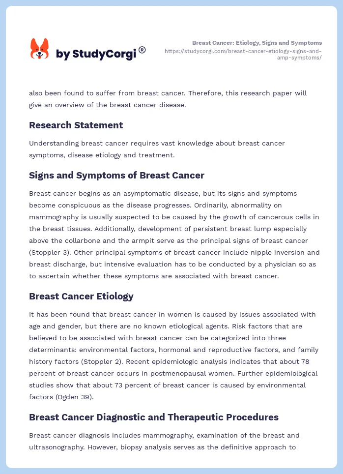 Breast Cancer: Etiology, Signs and Symptoms. Page 2