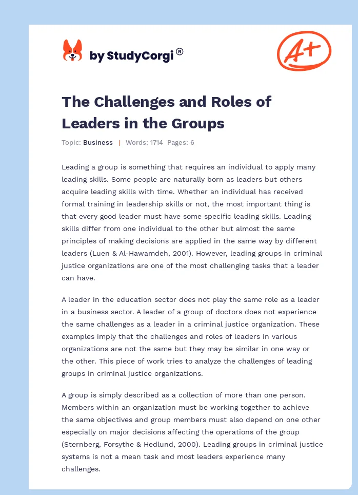 The Challenges and Roles of Leaders in the Groups. Page 1