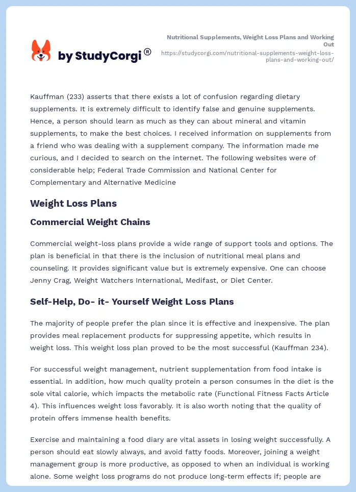 Nutritional Supplements, Weight Loss Plans and Working Out. Page 2