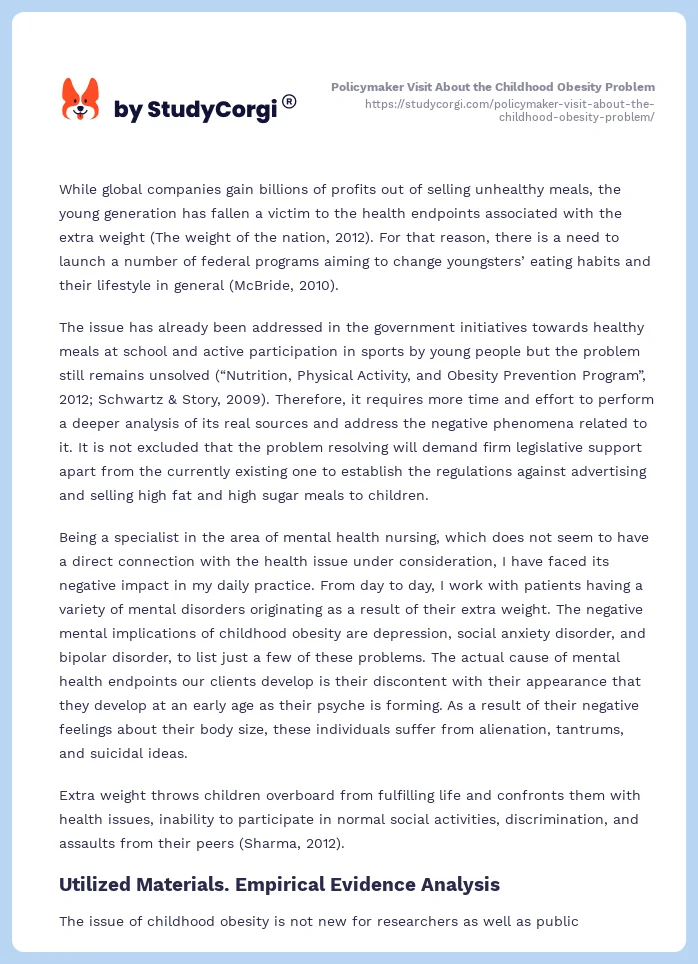 Policymaker Visit About the Childhood Obesity Problem. Page 2