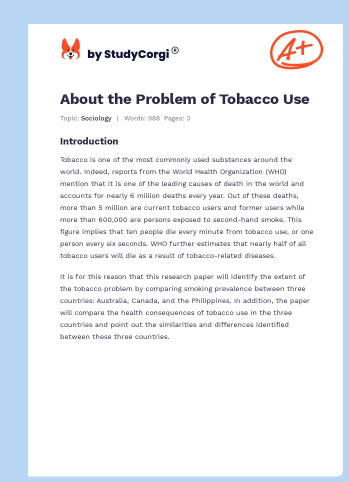 About the Problem of Tobacco Use. Page 1