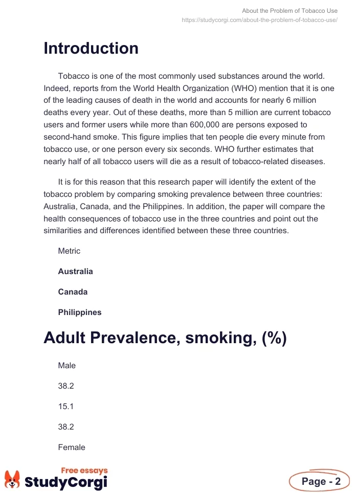 About the Problem of Tobacco Use. Page 2