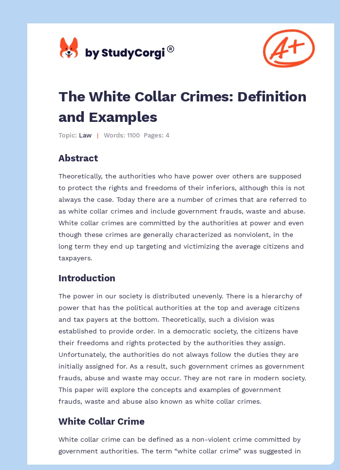 The White Collar Crimes: Definition and Examples. Page 1