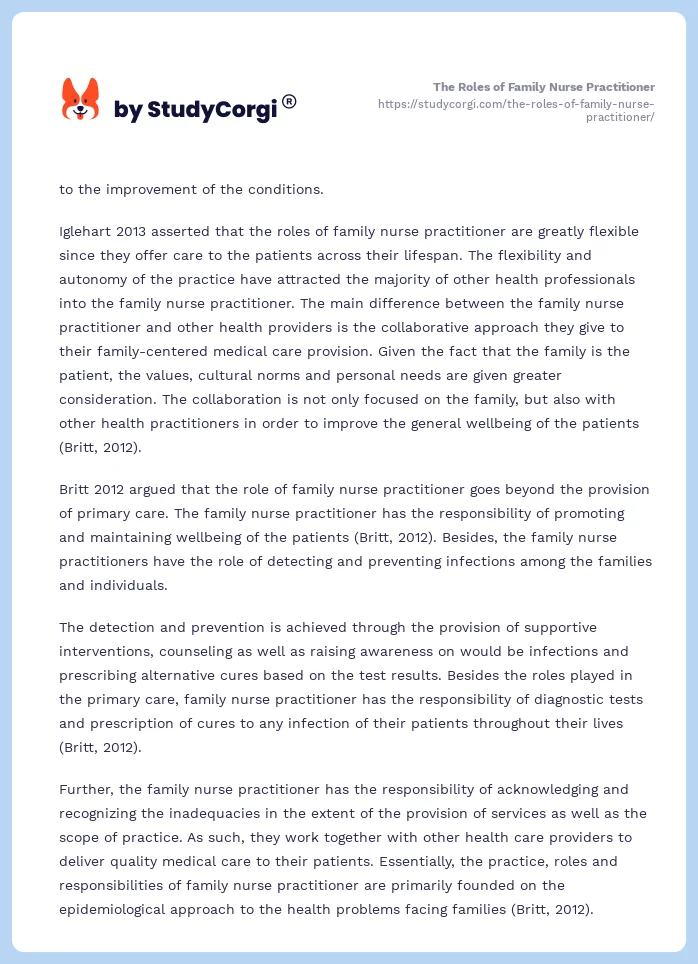 The Roles of Family Nurse Practitioner. Page 2