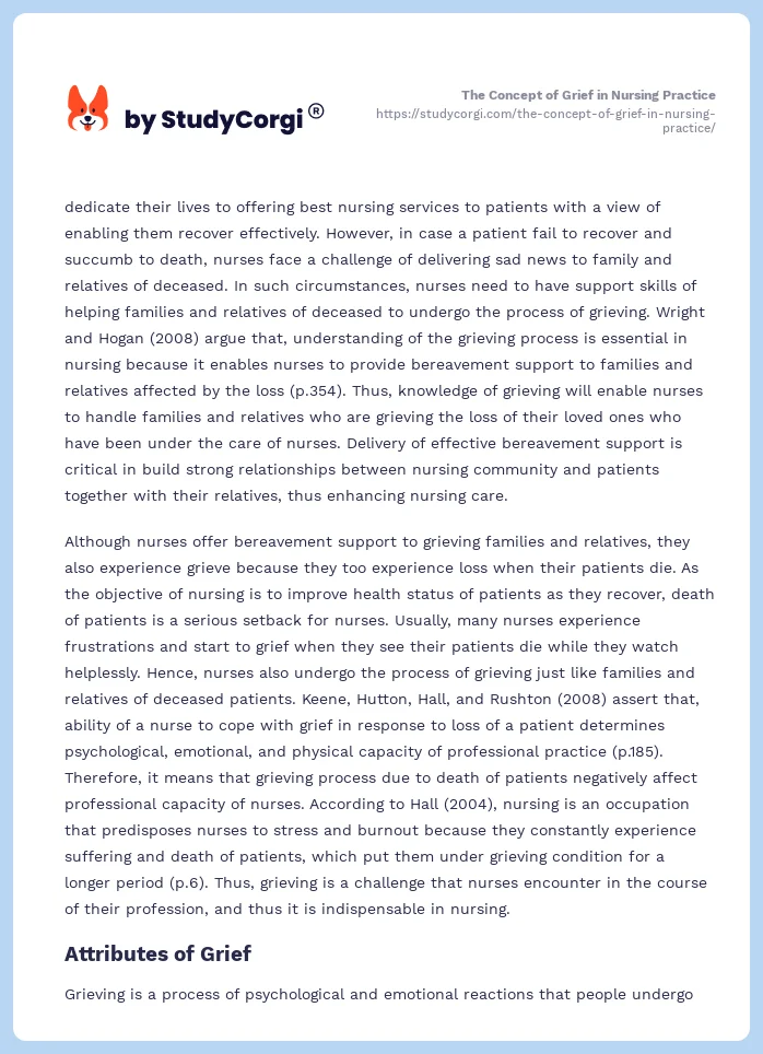 The Concept of Grief in Nursing Practice. Page 2