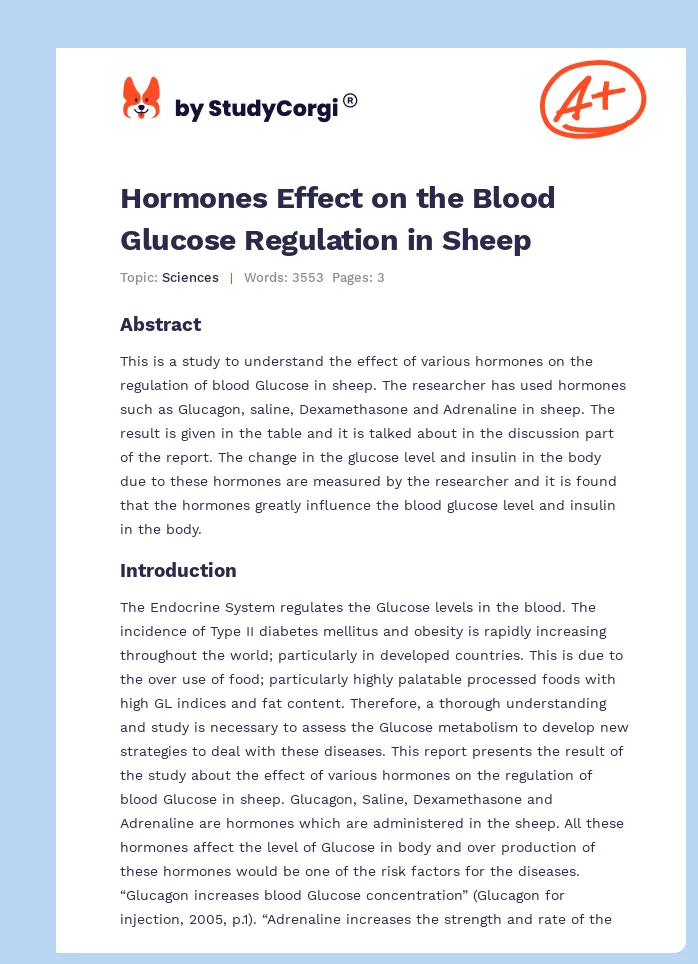 Hormones Effect on the Blood Glucose Regulation in Sheep. Page 1