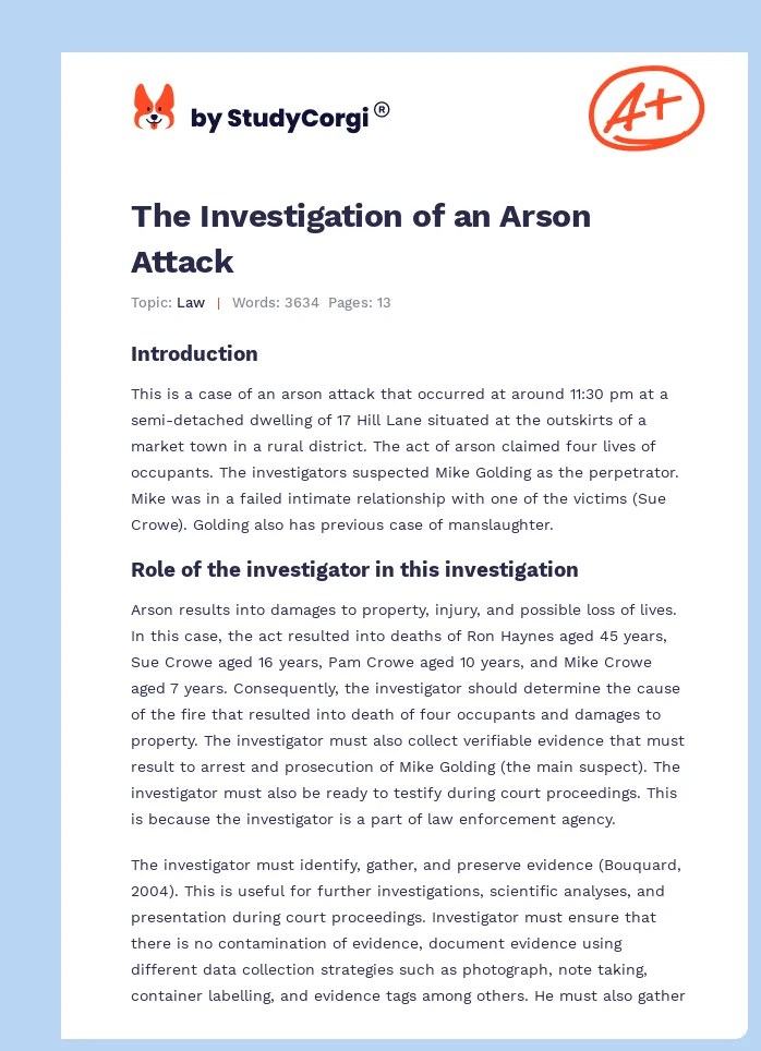 The Investigation of an Arson Attack. Page 1