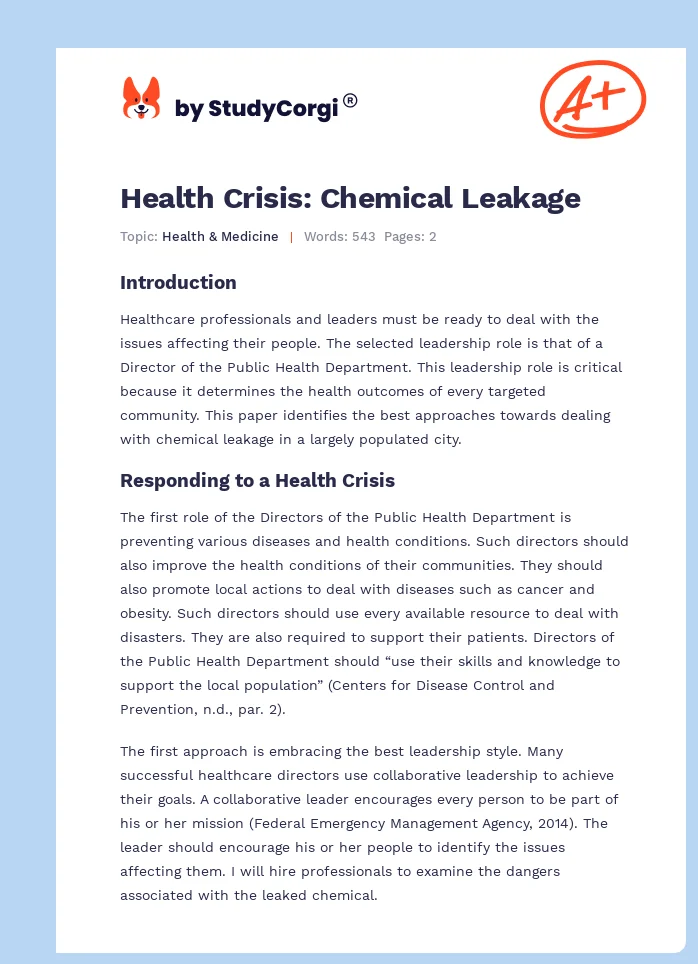 Health Crisis: Chemical Leakage. Page 1
